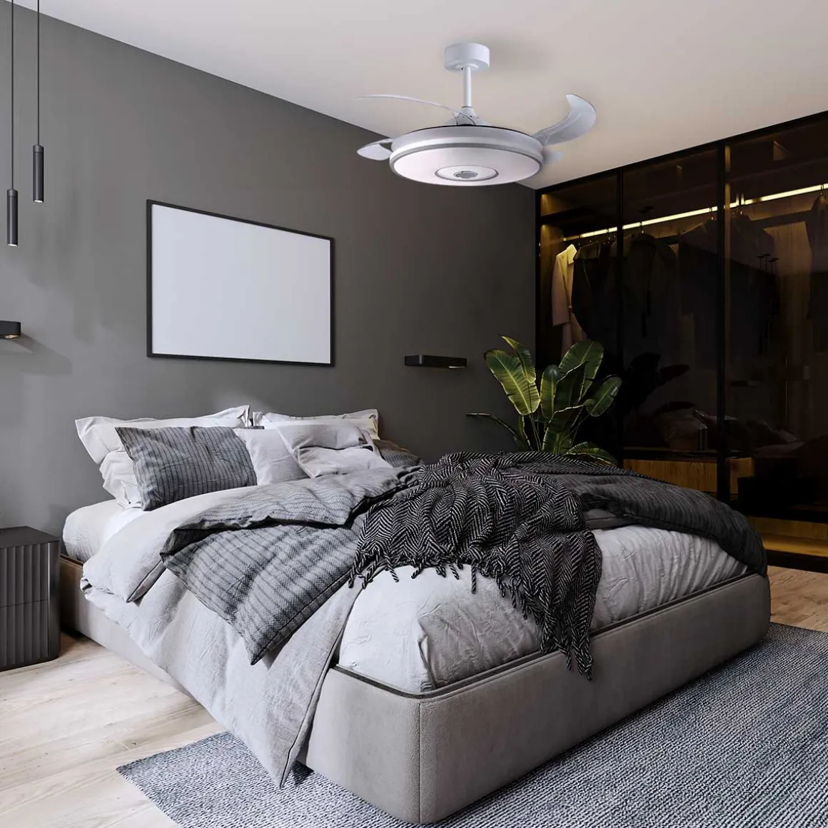 Ventilador de techo Colors Bel Air 72W 4 aspas retráctiles con altavoz Bluetooth blanco Ø108 cm