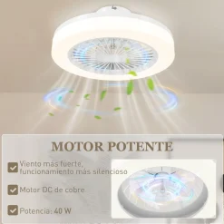 Ventilador de techo Manhattan Homcom luz LED + 6 velocidades blanco Ø46 cm