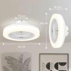 Ventilador de techo Manhattan Homcom luz LED + 6 velocidades blanco Ø46 cm