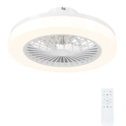 Ventilador de techo Manhattan Homcom luz LED + 6 velocidades blanco Ø46 cm