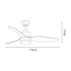 Ventilador de techo Poniente Lumit 16W 3 aspas luz LED níquel Ø116 cm