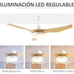 Ventilador de techo Rafia Homcom 20,5 W 3 aspas reversibles blanco/natural Ø132 cm