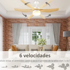 Ventilador de techo Rafia Homcom 20,5 W 3 aspas reversibles blanco/natural Ø132 cm