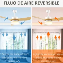 Ventilador de techo Rafia Homcom 20,5 W 3 aspas reversibles blanco/natural Ø132 cm