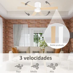 Ventilador de techo Tul Homcom 48W 3 aspas blanco/natural Ø112x25 cm