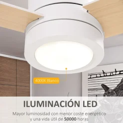 Ventilador de techo Tul Homcom 48W 3 aspas blanco/natural Ø112x25 cm