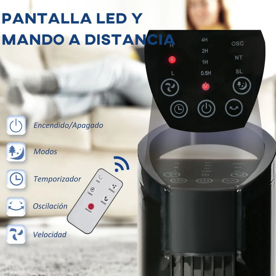 Ventilador de torre Borgoña Homcom 3 modos + 3 velocidades negro 78,5 cm