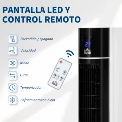Ventilador de torre Homcom con mando 60W 3 velocidades 3 modos temporizador blanco/negro 105x33x26 cm