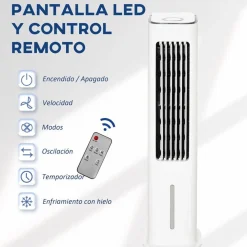 Ventilador de torre Homcom 75W refrigeración por hielo blanco 86x23x29 cm