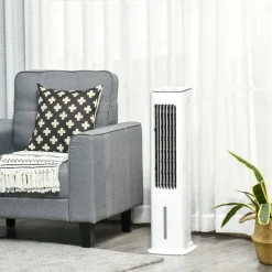 Ventilador de torre Homcom 75W refrigeración por hielo blanco 86x23x29 cm