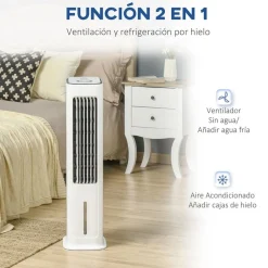 Ventilador de torre Homcom 75W refrigeración por hielo blanco 86x23x29 cm