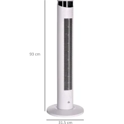 Ventilador de torre Homcom 45W oscilante con mando a distancia blanco Ø31,5x93 cm