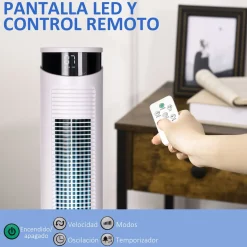 Ventilador de torre Homcom 45W oscilante con mando a distancia blanco Ø31,5x93 cm