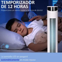 Ventilador de torre Homcom 45W oscilante con mando a distancia blanco Ø31,5x93 cm