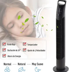 Ventilador de torre Homcom 40W oscilante con mando a distancia negro Ø18x78,5 cm