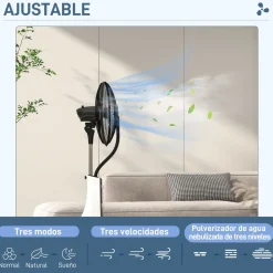 Ventilador nebulizador Big Homcom 90W 3 velocidades + 5 aspas blanco/negro 120 cm