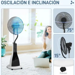 Ventilador nebulizador Big Homcom 90W 3 velocidades + 5 aspas blanco/negro 120 cm