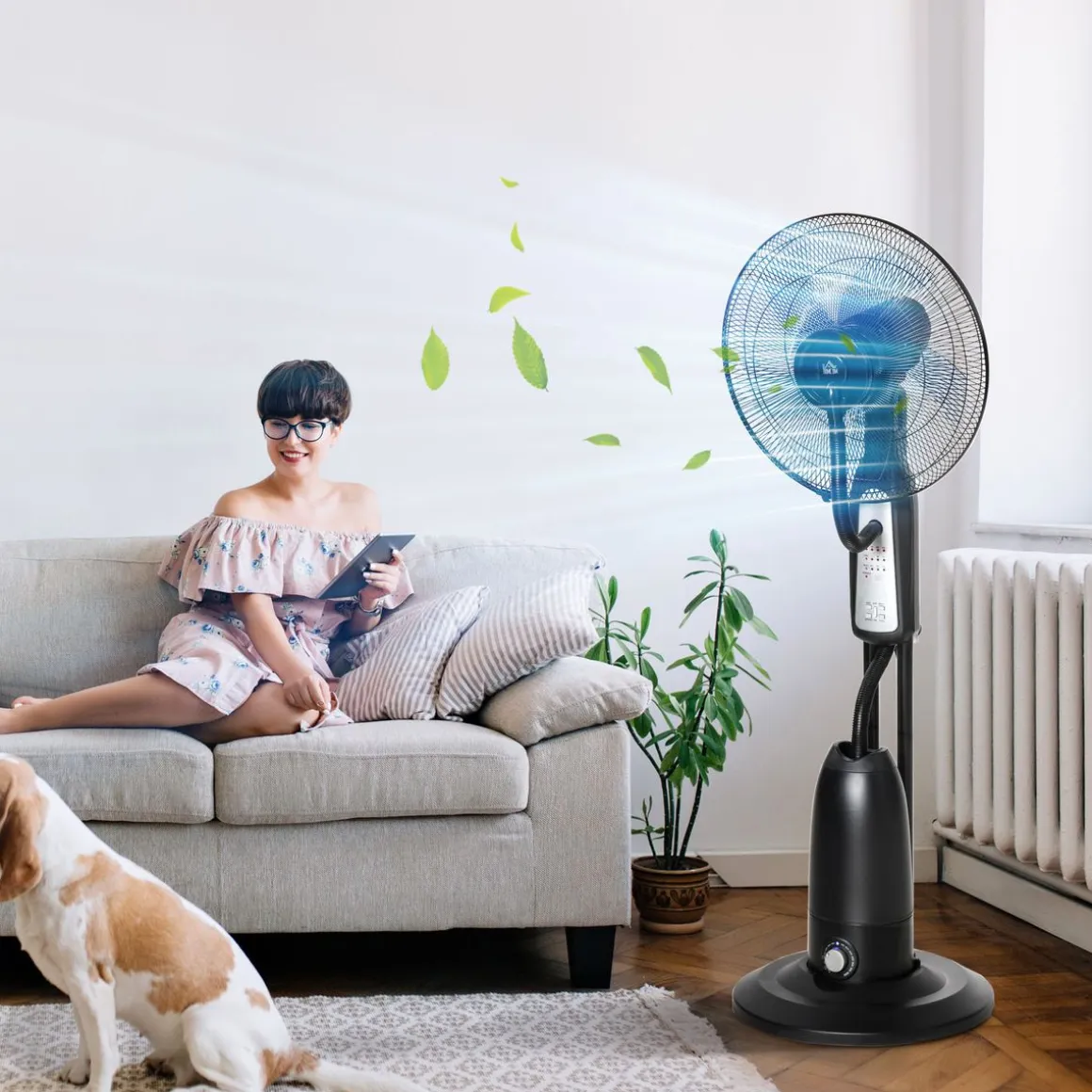 Ventilador nebulizador Wind Homcom 90W 3 modos 5 aspas negro 120 cm