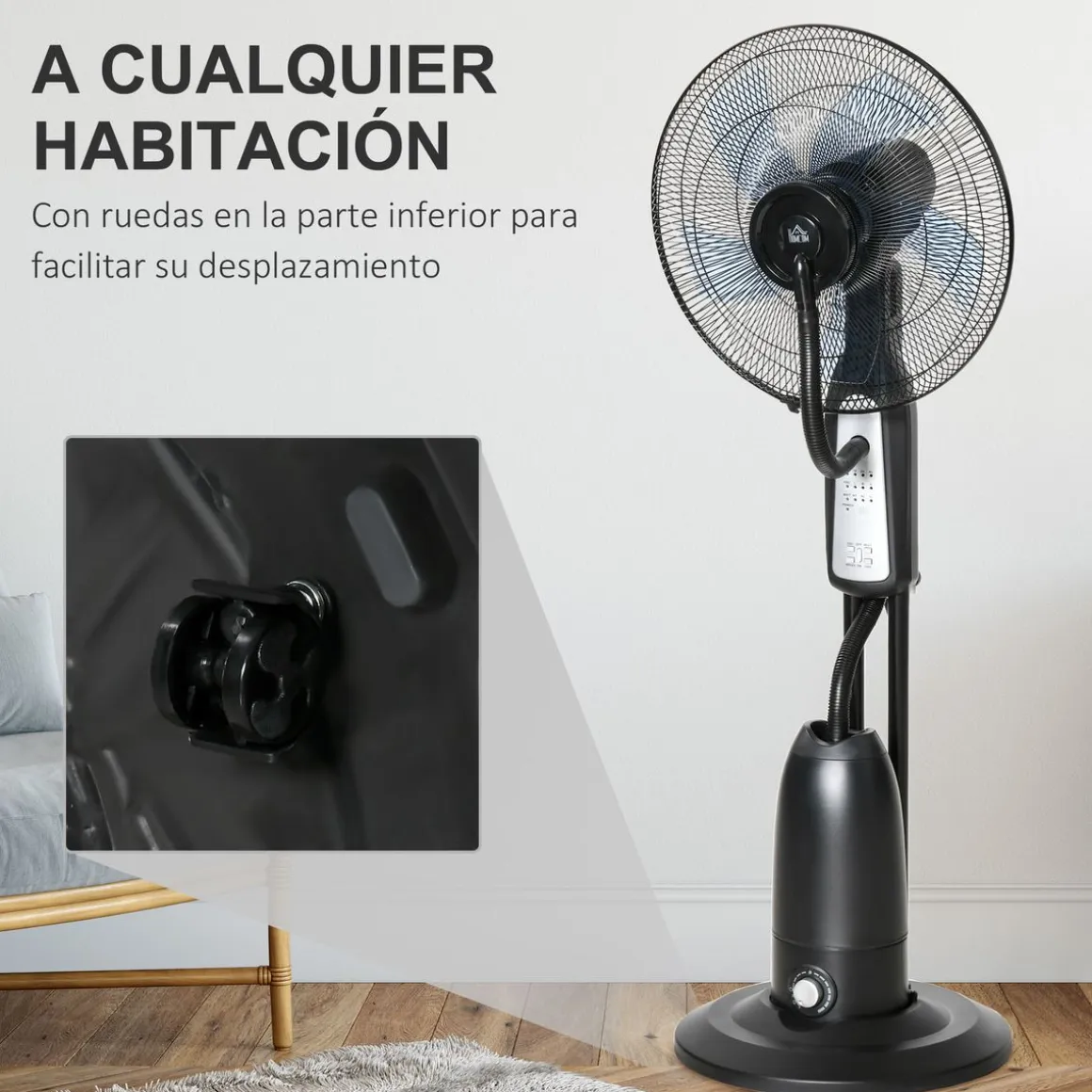 Ventilador nebulizador Wind Homcom 90W 3 modos 5 aspas negro 120 cm