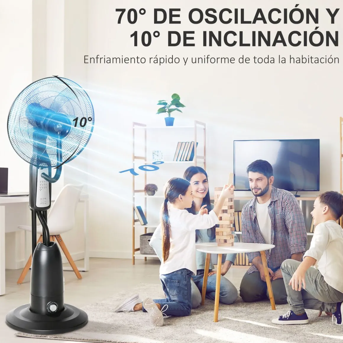 Ventilador nebulizador Wind Homcom 90W 3 modos 5 aspas negro 120 cm