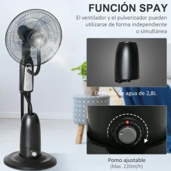 Ventilador nebulizador Wind Homcom 90W 3 modos 5 aspas negro 120 cm