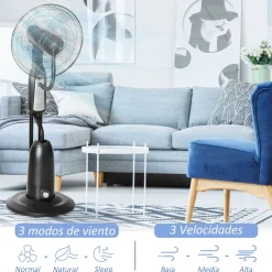Ventilador nebulizador Wind Homcom 90W 3 modos 5 aspas negro 120 cm