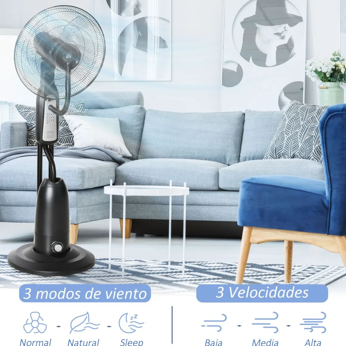 Ventilador nebulizador Wind Homcom 90W 3 modos 5 aspas negro 120 cm