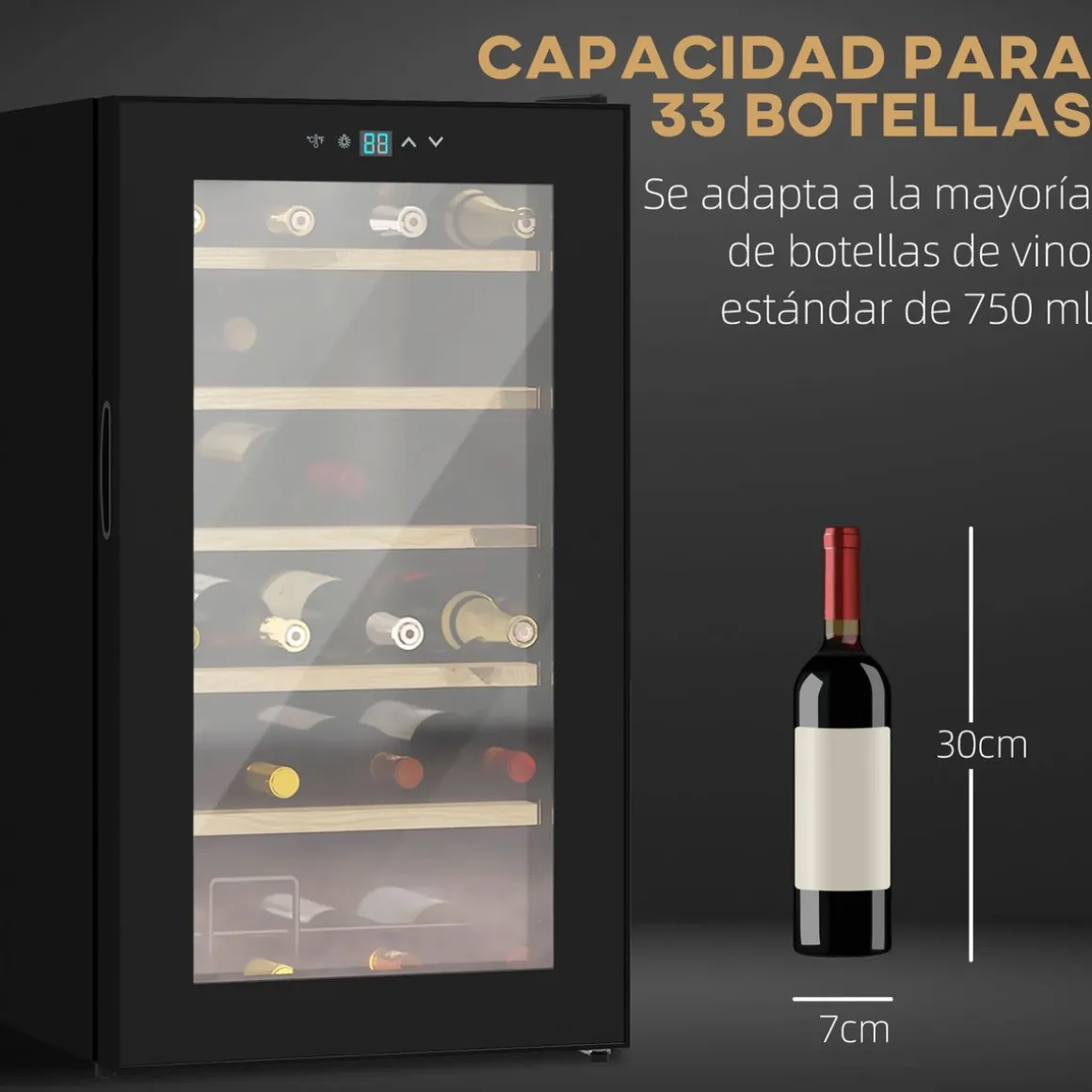 Vinoteca Homcom 65L 24 botellas 5-20ºC G negro 75 cm