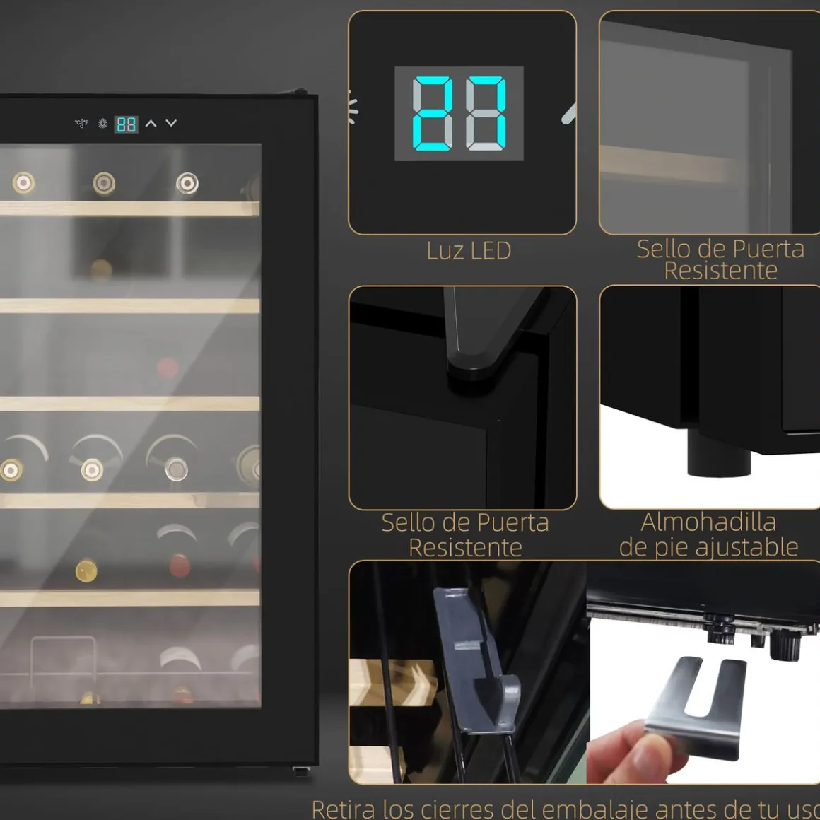 Vinoteca Homcom 65L 24 botellas 5-20ºC G negro 75 cm