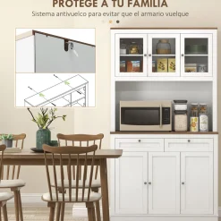 Vitrina Daisy Homcom 2 armarios superiores + 2 cajones + 2 armarios inferiores blanco 180x100x40 cm