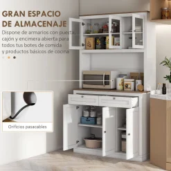 Vitrina Daisy Homcom 2 armarios superiores + 2 cajones + 2 armarios inferiores blanco 180x100x40 cm