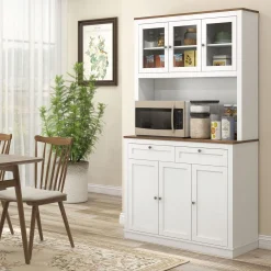 Vitrina Daisy Homcom 2 armarios superiores + 2 cajones + 2 armarios inferiores blanco 180x100x40 cm