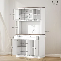 Vitrina Daisy Homcom 2 armarios superiores + 2 cajones + 2 armarios inferiores blanco 180x100x40 cm