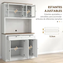 Vitrina Daisy Homcom 2 armarios superiores + 2 cajones + 2 armarios inferiores blanco 180x100x40 cm