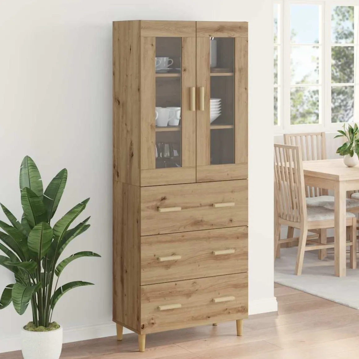 Vitrina Meryem 2 puertas + 3 cajones natural 180x69,5x34 cm