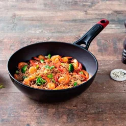 Wok Óptima+ Pyrex aluminio forjado antiadherente negro Ø28 cm