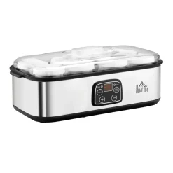 Yogurtera Homcom 1,44L 30W 8 tarros 180ml temporizador + termostato inox