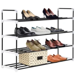 Zapatero 4 estantes estructura tubular negro 74x91x29 cm
