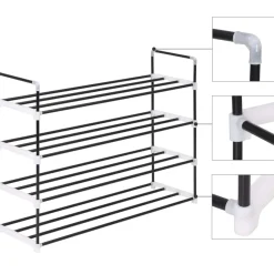 Zapatero 4 estantes estructura tubular negro 74x91x29 cm