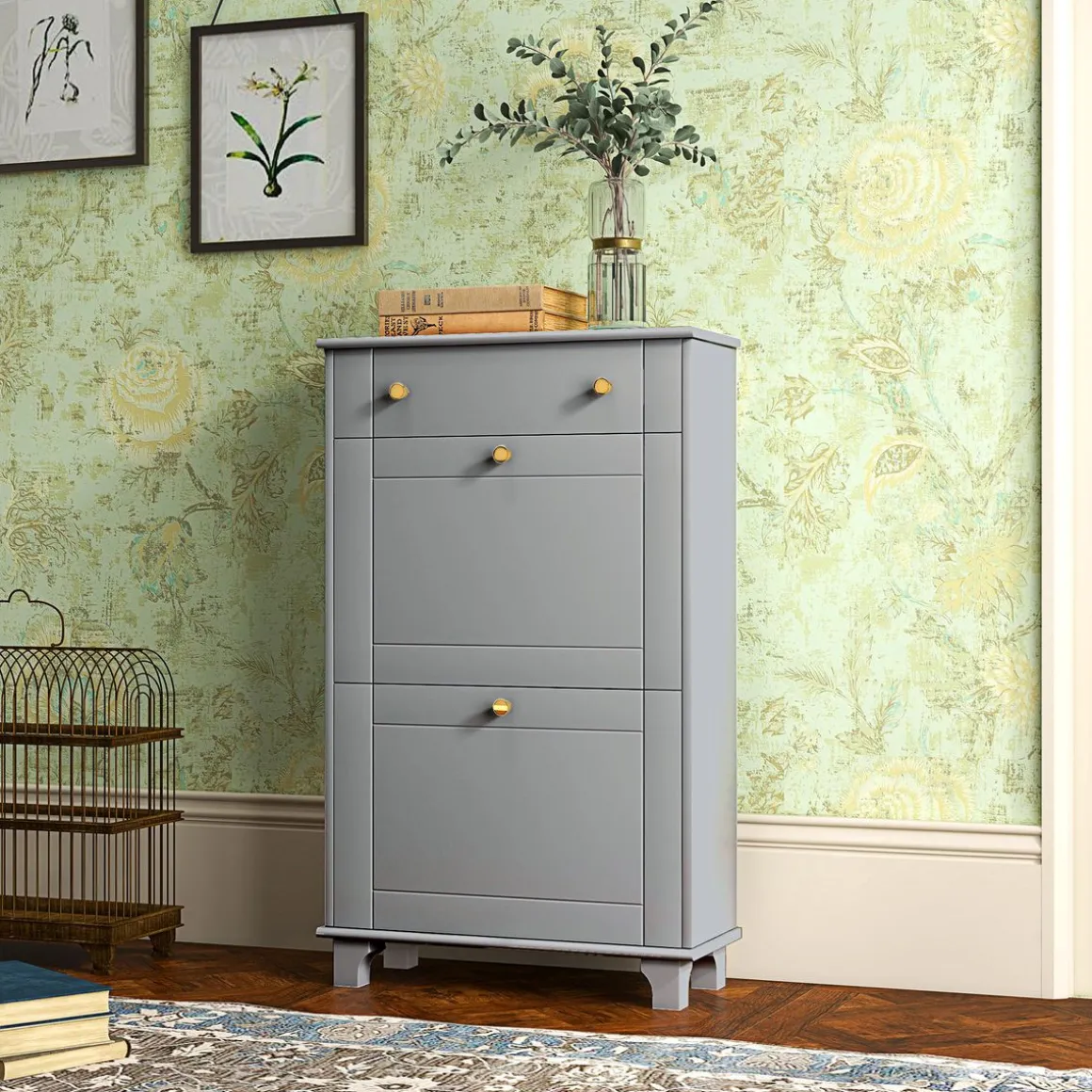 Zapatero Afternoon Homcom cajón con 2 puertas gris 98,5x60x23,5 cm