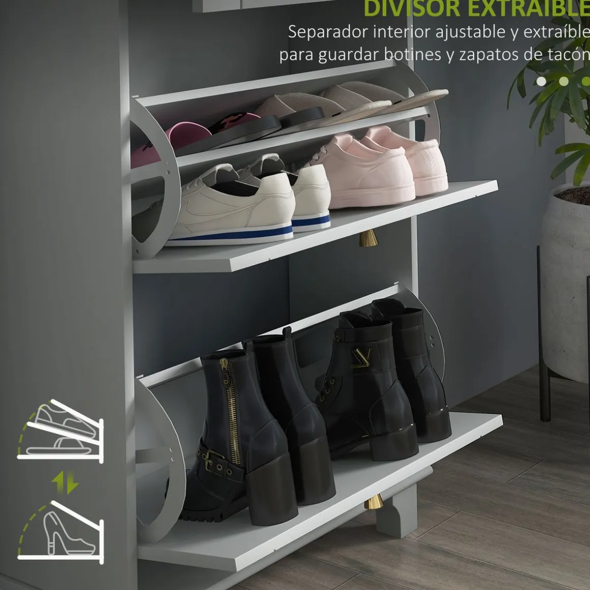 Zapatero Afternoon Homcom cajón con 2 puertas gris 98,5x60x23,5 cm