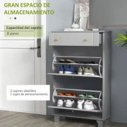 Zapatero Afternoon Homcom cajón con 2 puertas gris 98,5x60x23,5 cm