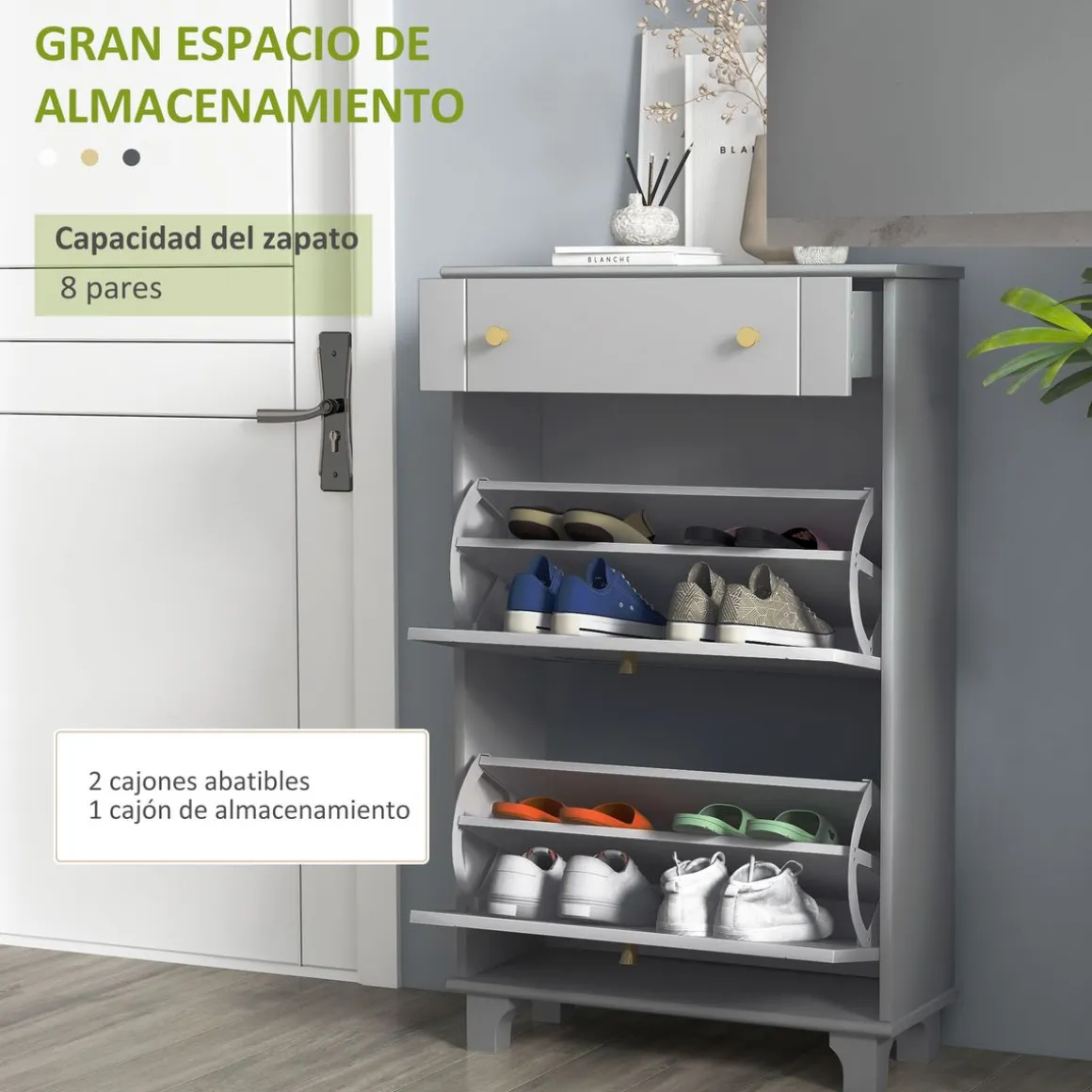 Zapatero Afternoon Homcom cajón con 2 puertas gris 98,5x60x23,5 cm