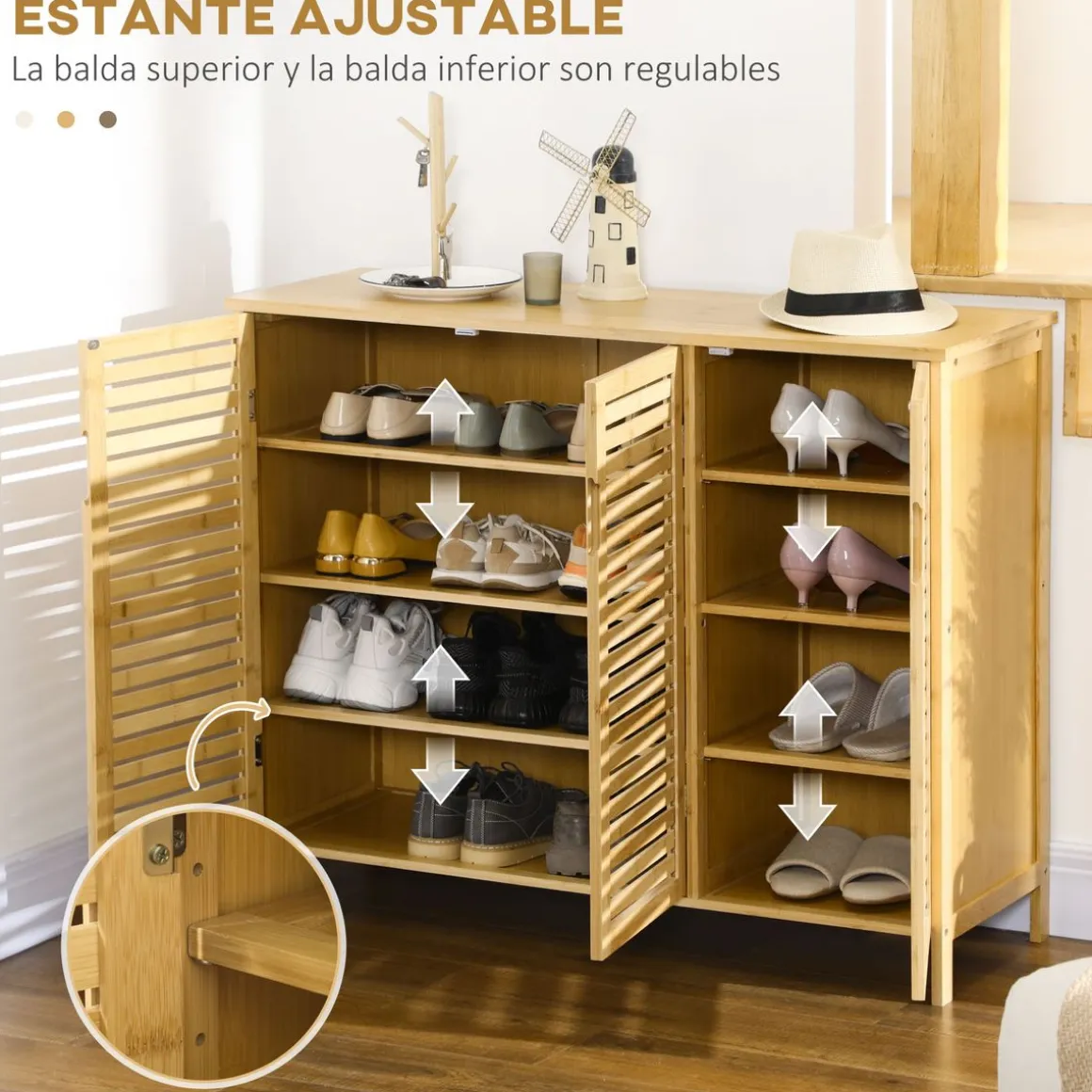 Zapatero Akira Homcom 3 puertas natural 80x100x35 cm