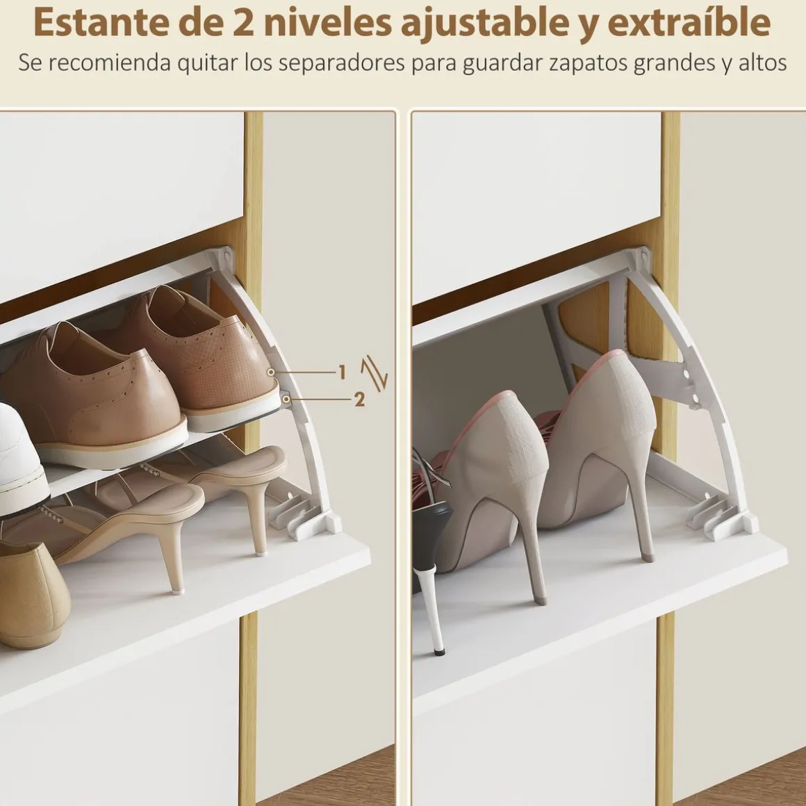 Zapatero Axis Homcom puertas abatibles blanco/natural 91x60x24 cm