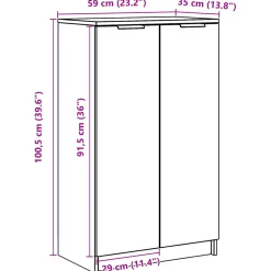 Zapatero Bruselas 2 puertas roble 100,5x59x35 cm
