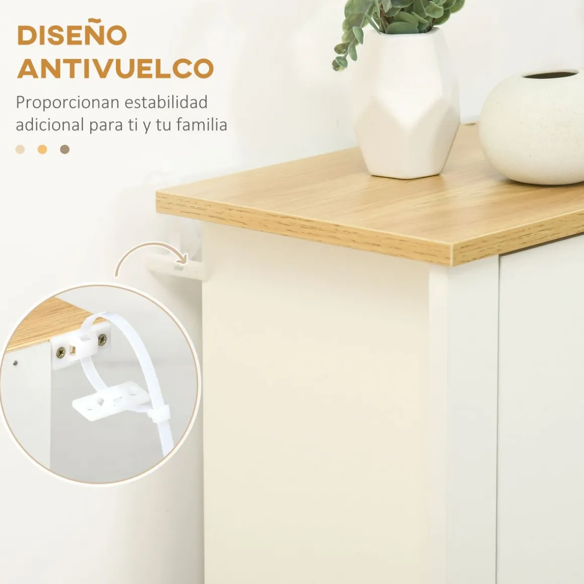 Zapatero Carmelo Homcom 3 cajones abatibles blanco/natural 112x72x26 cm