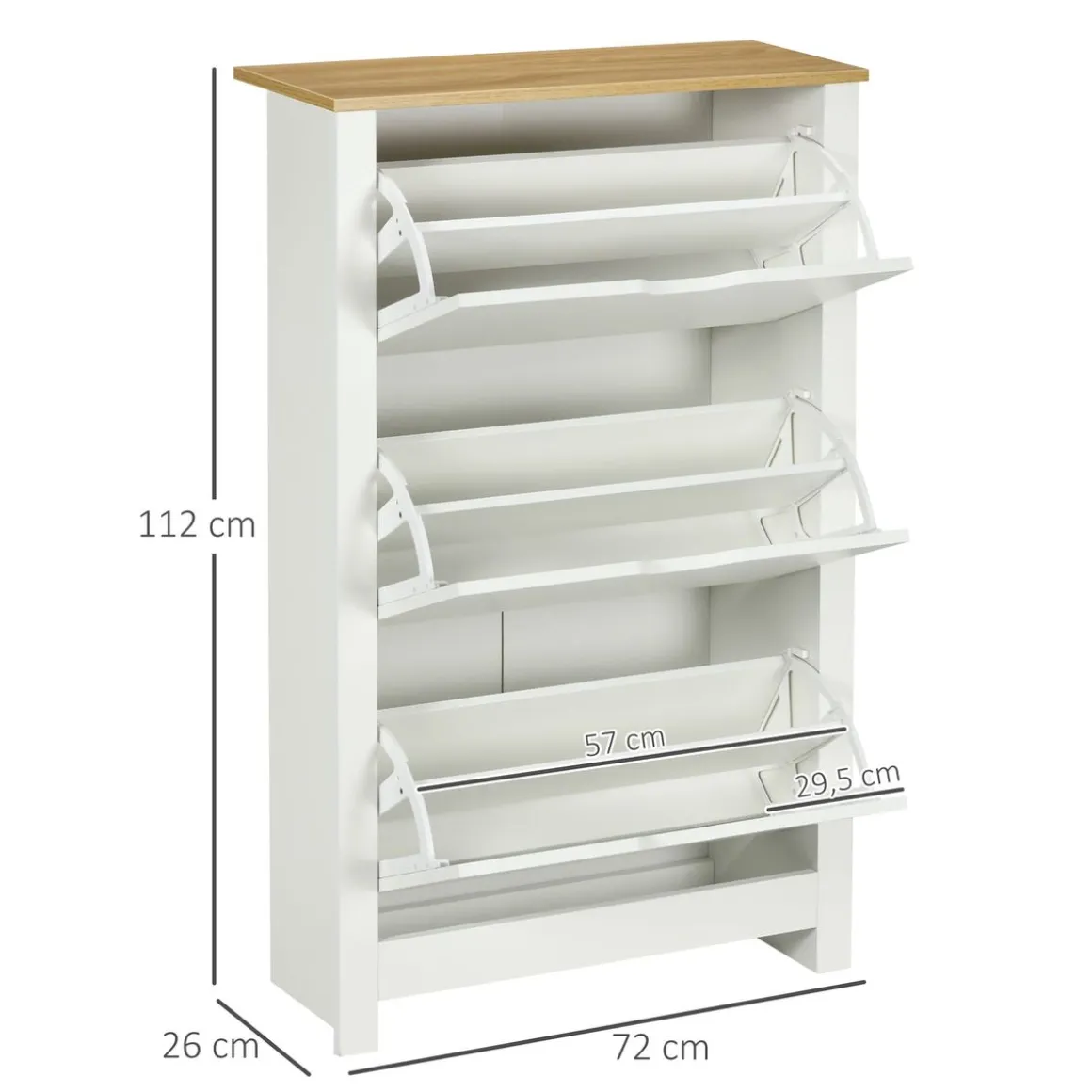 Zapatero Carmelo Homcom 3 cajones abatibles blanco/natural 112x72x26 cm