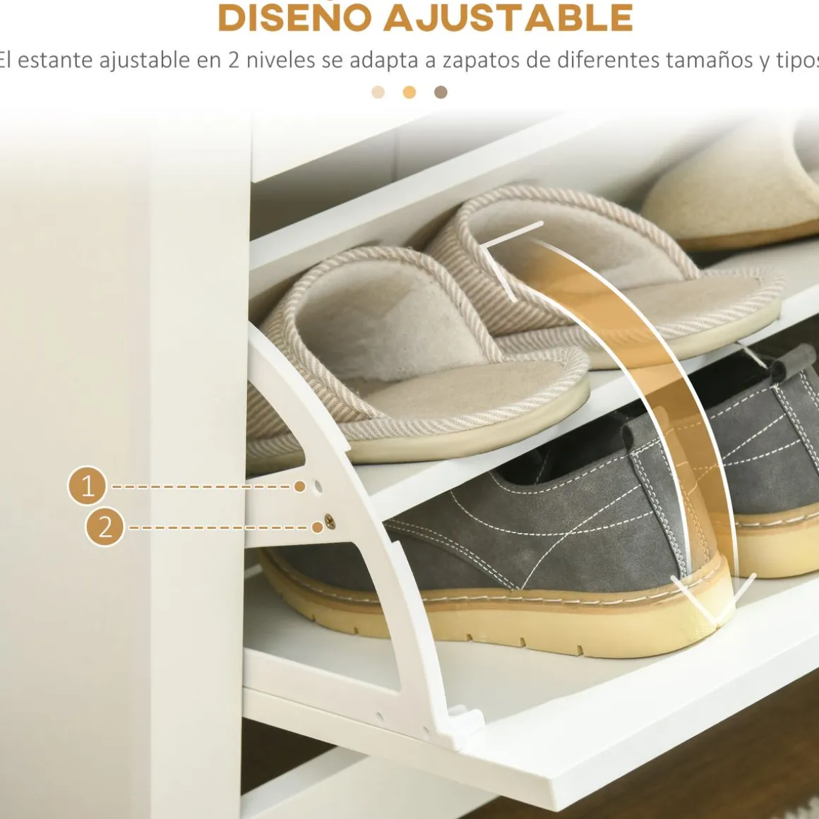 Zapatero Carmen Homcom 2 cajones abatibles blanco/natural 80x72x26 cm