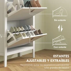 Zapatero Emile Homcom 2 compartimentos blanco 95,5x80x24 cm